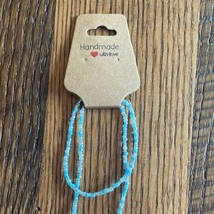 Handmade Blue Beaded Necklace and Bracelet Set